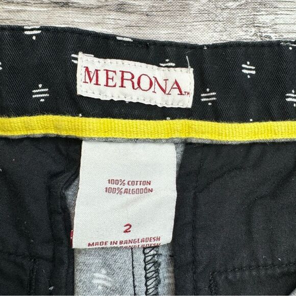 Merona Printed Chino Shorts Black White Geometric Mid Rise Size 2 Cotton - Picture 6 of 9